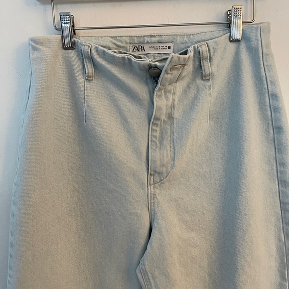 ZARA Light wash belted high rise cropped wide leg jeans size US 8 - Picture 3 of 6